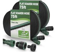 Flat Soaker Hose 150ft (75ft 2-Pack) for Garden // Drip Hose for Garden Beds, Lawns and Trees // Heavy Duty Leakproof Design with Quick Connect // Linkable Irrigation System for Vegetables and Flowers