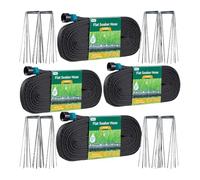 Flat Soaker Hose 200ft 4-Pack, DIY Garden Irrigation System, Double Layer PVC Linkable Drip Hose with 100 U-Shape Stakes for Efficient Watering