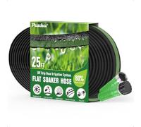 Flat Soaker Hose 25FT for Garden and Lawns, 80% Water-Saving Drip Irrigation Hose with Anodized Aircraft Aluminum Ends, Flexible Leakproof Double Layer Gardening Hoses