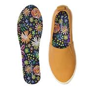 FLAT SOCKS No Show Socks, Sockless Shoe Liner, No Slipping, No Stinking, Washable Barefoot Shoe Insert, Floral Print, Floral Embroidery, Small