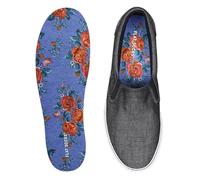 FLAT SOCKS Womens No Show Socks, Sockless Shoe Liner, No Slipping, No Stinking, Washable Barefoot Shoe Insert, Floral Print, Blue Jean Baby, S