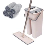 Flat Squeeze Mop and Bucket Set Cleaning Mops Self Wash & Dry Mop with 4 Reusable Mop Pads,360 Degree Free Hand Wash Microfiber Flat Mop with Bucket System,for Wet and Dry Mopping on All Surfaces