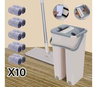 Flat Squeeze Mop With Bucket, Easy Wring All Purpose Floor Cleaning, Microfiber Pads Wet Or Dry For Hardwood & Laminate Floors