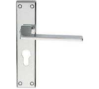 Flat Straight Lever On Euro Lock Backplate Handle 180 X 40mm Polished Chrome