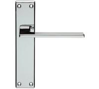 Flat Straight Lever on Latch Backplate Door Handle - 180 x 40mm- Polished Chrome | Lever on Backplate Door Handle - Internal Door Hardware - Lock, Euro, Oval and Latch Options Available
