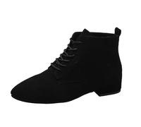 Flat Suede Ankle Boots for Women UK Chelsea Boots Women Pointed Block Heel Short Booties Winter Lightweight Lace Up Walking Shoes Non Slip Booties Soft Slip On Shoes Black