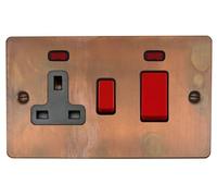 Flat Tarnished Copper Cooker Switch with Socket (Black Switch) - FTC29B