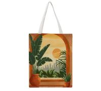 Flat Terracotta Arch Indoor Foliage City Sunset Vista 01 Daily Must-Have Canvas Tote Bag, Reusable Eco-Friendly Shopping Grocery Bag, Casual Fashion Shoulder Handbag, Versatile Stylish Bag for Women C