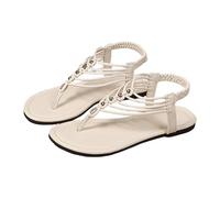 Flat Thong Sandals For Women,Open Toe Sandals For Women,Summer Beaded Solid Colour Slides With Elastic Back Strap,Ladies Comfortable Cushioned Beach Roman Slides,Seaside Vacation Sandal
