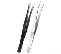 Flat Tip Tweezers Set Stainless Steel 4.72in Precision(Black and Silver)