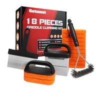 Flat Top Grill Cleaning Kit with Scraper, Brush, Pads and Cleaner, 18 Piece Set (red) (Red) (Black)