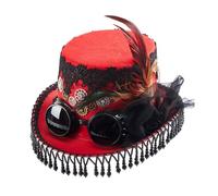 Flat Top Hat for Women with Steampunk Goggles Halloween Cosplay Party Costume Hat Gothic Style Hat Music Festival Hat
