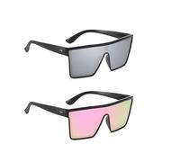 Flat Top Square Sunglasses for Women and Men - Rave Fashion Eyewear for Driving, Shopping, Photography, Traveling and Carnival Day (Black and Pink)