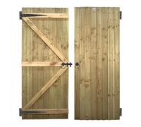 Flat Top Wooden Garden Gate 6x2.5ft - Feather Edge Semi-Braced Treated Timber Door + Ring Latch Hinge Pack, H:6ft x W:2.5ft Ideal for Outdoor Pathway Home Access (High: 180cm x Wide: 75cm)