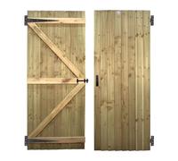 Flat Top Wooden Garden Gate 6x2.5ft - Feather Edge Semi-Braced Treated Timber Door + Suffolk Latch Hinge Pack, H:6ft x W:2.5ft Ideal for Outdoor Pathway Home Access (High: 180cm x Wide: 75cm)