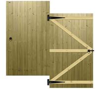 Flat Top Wooden Garden Gate 6x3.5ft - Tongue & Groove Semi-Braced Treated Timber Door + Ring Latch Hinge Pack, H:6ft x W:3.5ft Ideal for Outdoor Pathway Home Access (High: 180cm x Wide: 105cm)