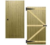 Flat Top Wooden Garden Gate 6x3ft - Tongue & Groove Semi-Braced Treated Timber Door + Ring Latch Hinge Pack, H:6ft x W:3ft Ideal for Outdoor Pathway Home Access (High: 180cm x Wide: 90cm)