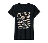 Flat Track Motorcycle Racing American Flag Speedway Dirt Value Graphic T-Shirt, Women, Black, M