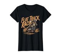 Flat Track Motorcycle Racing American Flag Speedway Dirt Value Graphic T-Shirt, Women, Black, S