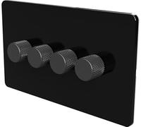 Flat Trailing Edge 2 Way LED Dimmer Switch Rotary Push On/Off for Dimmable LED and Halogen Lights - Black/Grey 4-Gang
