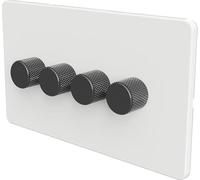 Flat Trailing Edge 2 Way LED Dimmer Switch Rotary Push On/Off for Dimmable LED and Halogen Lights - White/Grey 4-Gang