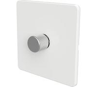 Flat Trailing Edge 2 Way LED Dimmer Switch Rotary Push On/Off for Dimmable LED and Halogen Lights - White/Silver 1-Gang