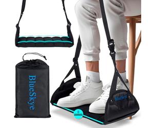 Flat Travel Foot Rest Portable Adjustable Folding Hanging Foot Hammock - for Airplane, Office, Under Desk, Car, Home Relaxing Soft Padded in Flight Anti Swelling - by BlueSkye