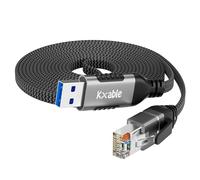 Flat USB to Ethernet Cable 15 FT, USB 3.0 A to RJ45 Thin Cord, Directly Connected, Aluminum, Braided, OFC, USB to RJ45 Gigabit LAN Network Cable for Laptop, PC, Switch and More, OD: 0.8in x 0.25in