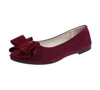 Flat Wedding Shoes Women's Wedding Shoes with Cute Bow Fashionable Elegant Classic Evening Shoes Flat Non-Slip Ballet Pumps Soft Sole Loafer Single Shoes Dance Shoes, Wine Red, 6 UK