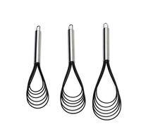 Flat Whisk Set,Stainless Steel 3 Pack 10''+11''+12'' Premium Sturdy-6 Silicone Heads Non Stick Wires Whisk for Blending Beating Stirring Kitchen Cooking by Jell-Cell (Black)