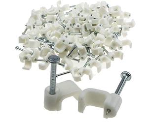 Flat White 7mm Cable Clips for 1mm2 Twin & Earth Cables [100 Pack] [7mm (1mm2 T&E)]