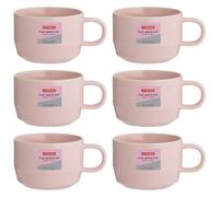Flat White Cup 300Ml Pink Stoneware Hot Coffee Latte Espresso Drinking Cup 6Pcs