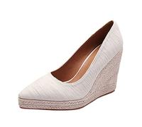 Flat Women's Sandals Platform Espadrilles Pumps for Summer Closed Round Toe Cap High Heel Slip-on Sandals High Wedge Heel Single Shoes Casual Shoes, beige, 6 UK