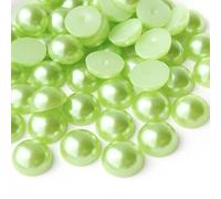 Flatback Half Round Pearls - ABS Craft Pearls for Nail Art & DIY Decorations - 10mm 50pcs - Soft Green