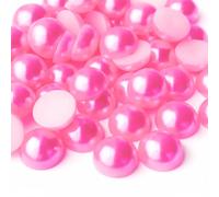 Flatback Half Round Pearls - ABS Craft Pearls for Nail Art & DIY Decorations - 12mm 50pcs - Hot Pink