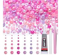 Flatback Pearls for Crafting, 60g Mixed Pink Purple Nail Half Pearls and Gems, 3/4/5/6/8/10mm Half Round ABS Flatback Pearl Gems Bedazzling for Nails DIY Shoes Clothes Bags
