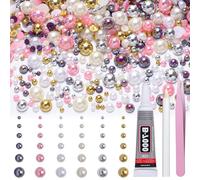 Flatback Pearls for Crafting, 60g Mixed Pink White Gold Silver Nail Half Pearls and Gems, 3/4/5/6/8/10mm Half Round ABS Flatback Pearl Gems Bedazzling for Crafts Nails DIY Shoes Clothes Bags