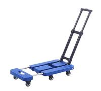 Flatbed Trolley, with 6 PU Wheels, Retractable Chassis, Suitable for Stalls, Camping(Blue)