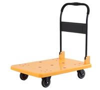 Flatbed Trolley, with Brake Function, No Crossbar Design, Save Space, for Moving(Orange,Large)