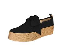Flatform Espadrilles Shoes Women Bowknot Suede Leather Slip on Flat Pumps Shoes Ladies Thick Bottom Platform Trainers Casual Chunky Trainers UK Size 3-7 Black