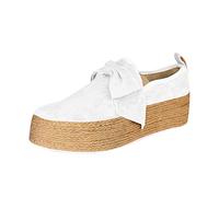 Flatform Espadrilles Shoes Women Bowknot Suede Leather Slip on Flat Pumps Shoes Ladies Thick Bottom Platform Trainers Casual Chunky Trainers UK Size 3-7 White