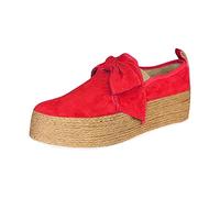 Flatform Espadrilles Shoes Women Bowknot Suede Leather Slip on Flat Pumps Shoes Ladies Thick Bottom Platform Trainers Casual Chunky Trainers UK Size 3-7 Red