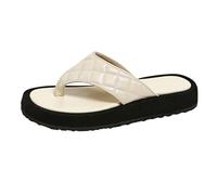Flatform Flip Flops for Women Dressy UK 4.5 Faux Leather Thong Style Platform Beach Sandals,Casual Low Wedge Vacation Toe Post Slides for Summer Beige Sandles