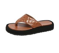 Flatform Flip Flops for Women Dressy UK 5.5 Faux Leather Thong Style Platform Beach Sandals,Casual Low Wedge Vacation Toe Post Slides for Summer Brown Sandles