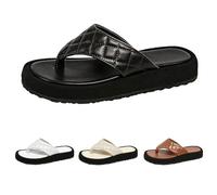 Flatform Flip Flops for Women Dressy UK 5 Faux Leather Thong Style Platform Beach Sandals,Casual Low Wedge Vacation Toe Post Slides for Summer Black Sandles