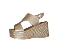 Flatform Sandals for Women Sandals Size 7 Women's Summer Fish Mouth Slope Heel Open Toe Buckle Strap Roman Style High Heel Thick Bottom Blue Sandels Flat for Size (Gold,3.5)