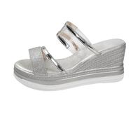 Flatform Sandals for Women White Wedge Sandals Women's Slope Heel Big Size High Heel Thick Bottom Slippers Female Thick Bottom Big Size Roman Gold Sandels for Bunions (Silver,36)