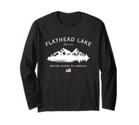 Flathead Lake Montana USA American Flag Mountains Long Sleeve T-Shirt