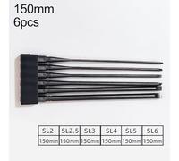 Flathead Screwdriver Bit Kit for Drivers - 6-Pc SL-Series (SL2 to SL6), Compatible with Cordless Drills, 50 mm to 150 mm Lengths, Black Metal (150mm)