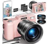 FLATIC Digital Camera with WiFi, 5K 64MP Cameras for Photography with 180° Flip Screen for YouTube, 18X Zoom Autofoucs Vlogging Camera with 64GB Card, Wide & Macro Lens, 2 Batteries, Card Reader